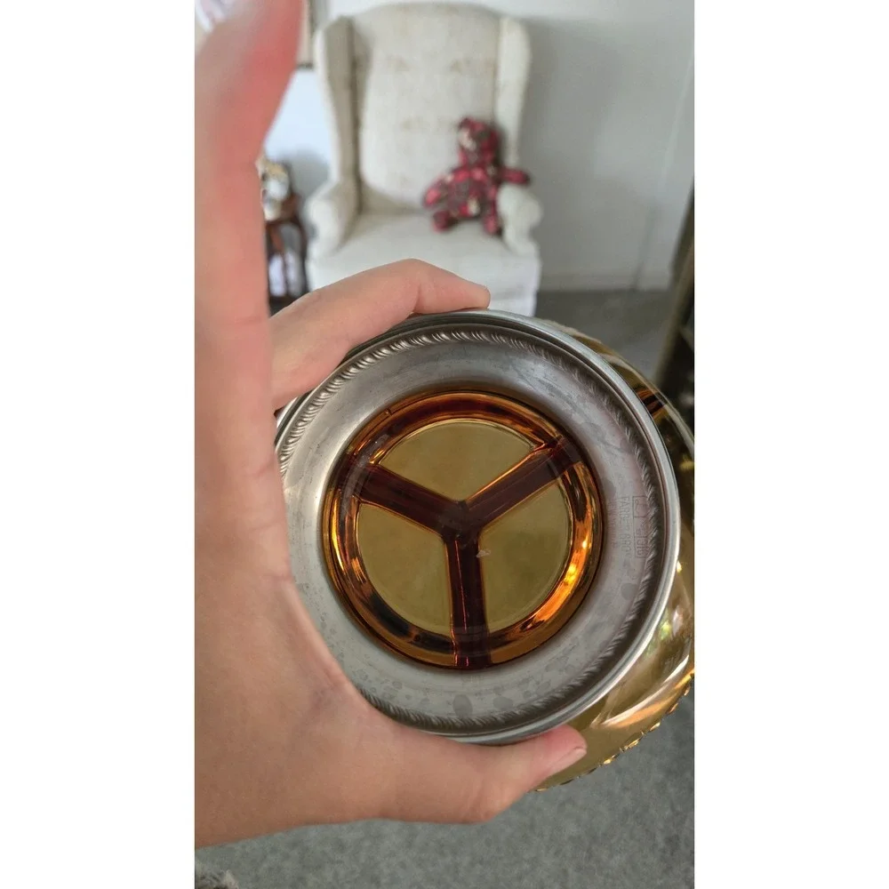 Vintage Farber Bros KromeKraft Amber Glass Relish Candy Nut Dish Chrome Art Deco